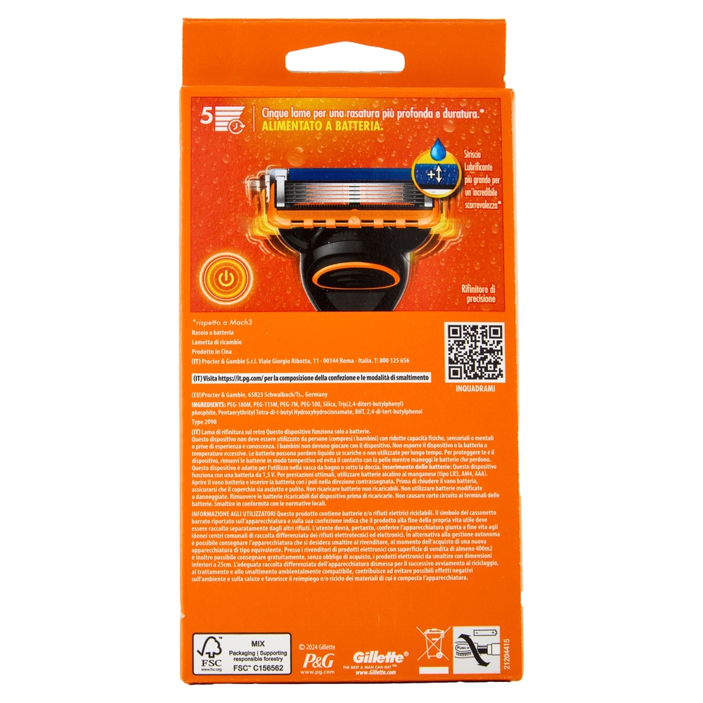 Gillette Fusion5 Power Rasoio da Uomo a 5 Lame, 1 Manico + 2 Lamette + 1 Batteria